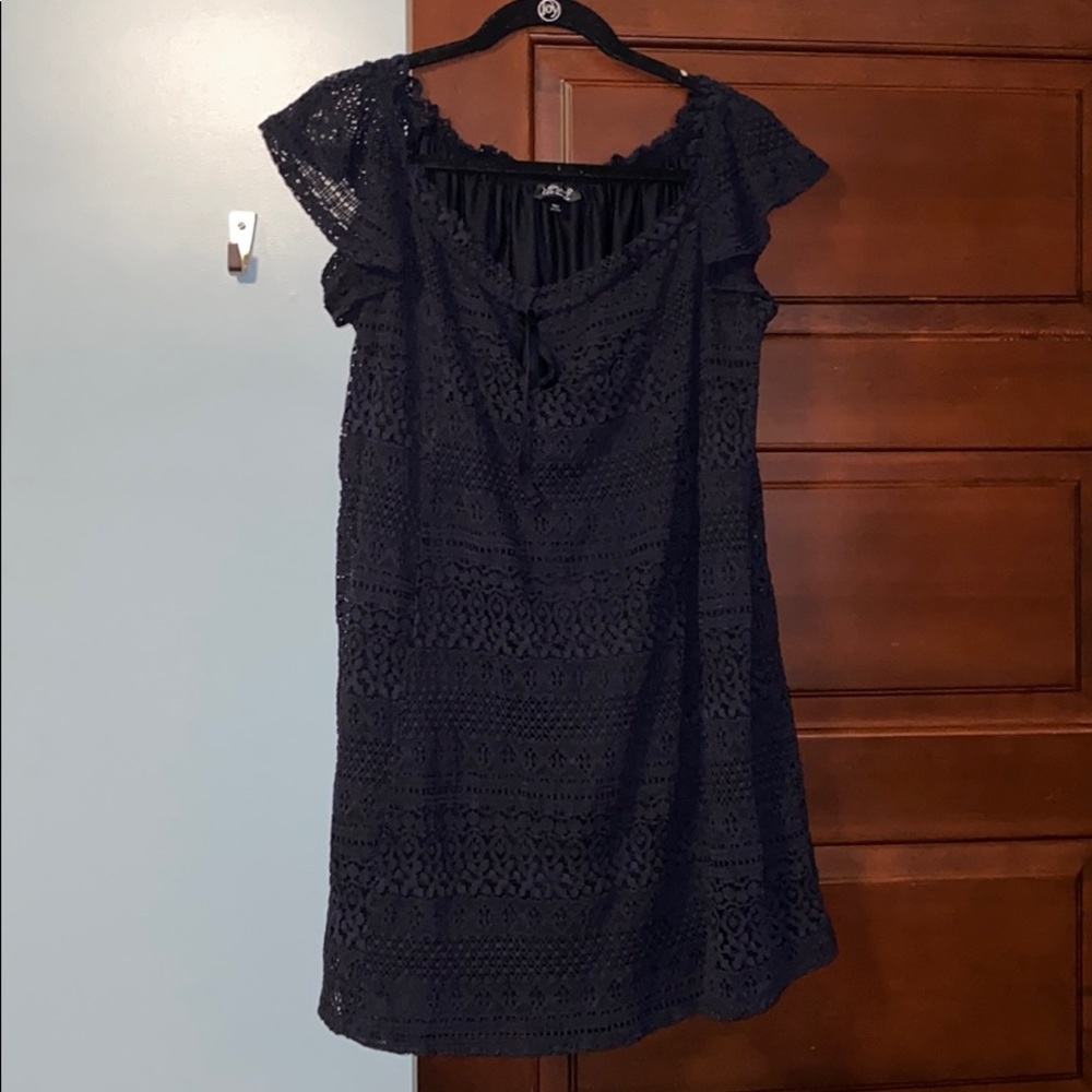 TOPSHOP - navy / black lace mini dress - US: 10